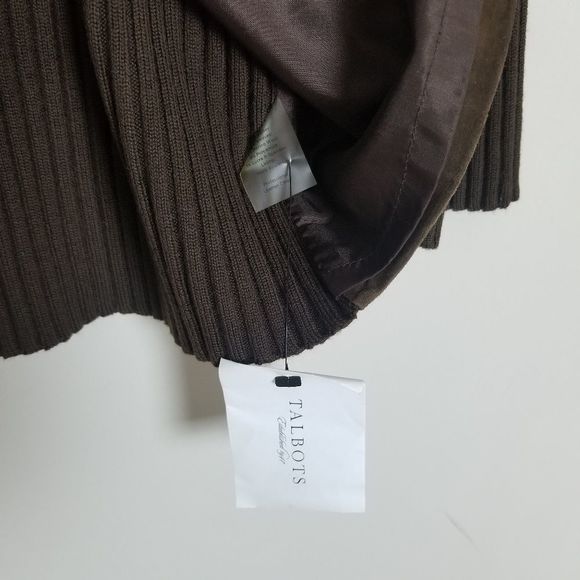 Talbots Suede Leather Front Cable Knit Button Down Sweater Top M - Picture 3 of 6